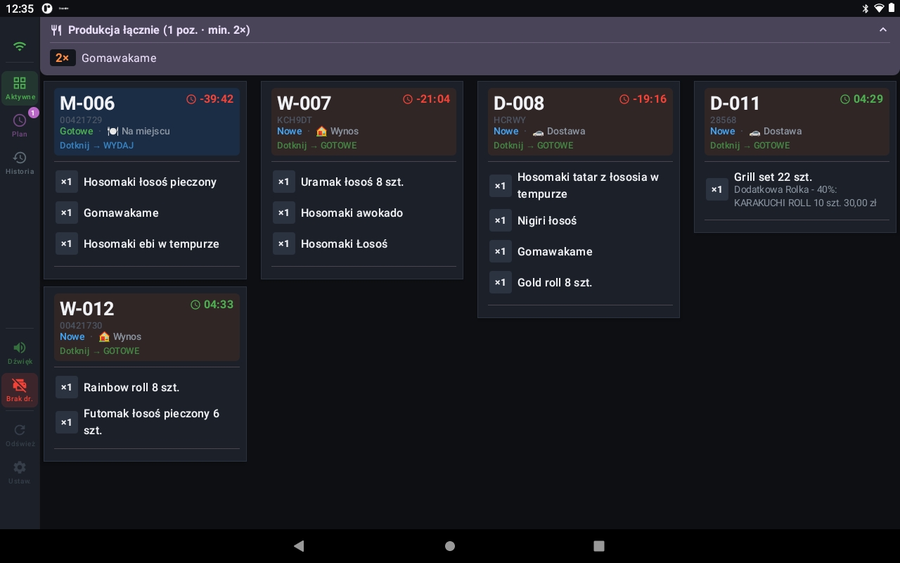 Kitchen Display System - interfejs aplikacji KDS